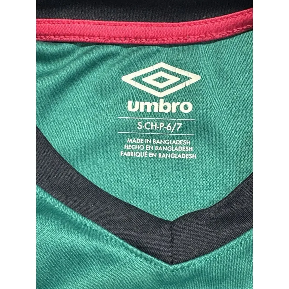 Umbro Youth Soccer Uniform Set Shirt S 6/7 Shorts XS 4/5 Green Pink EUC